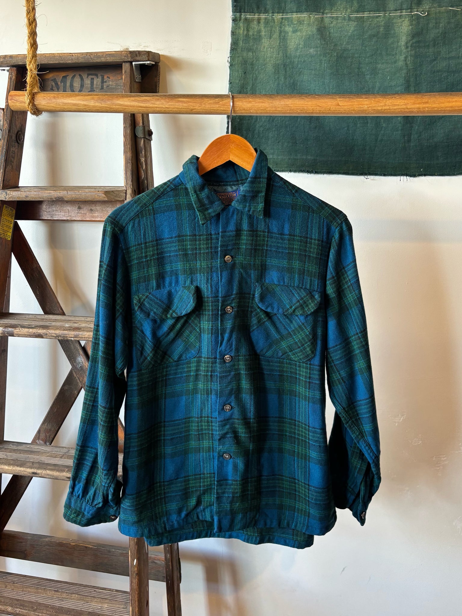 60s Pendleton Blue/Green Checked Shirt - S
