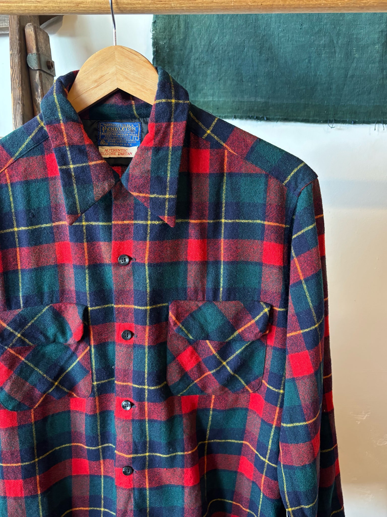60s-early 70s Pendleton Red/Green Checked Shirt - L