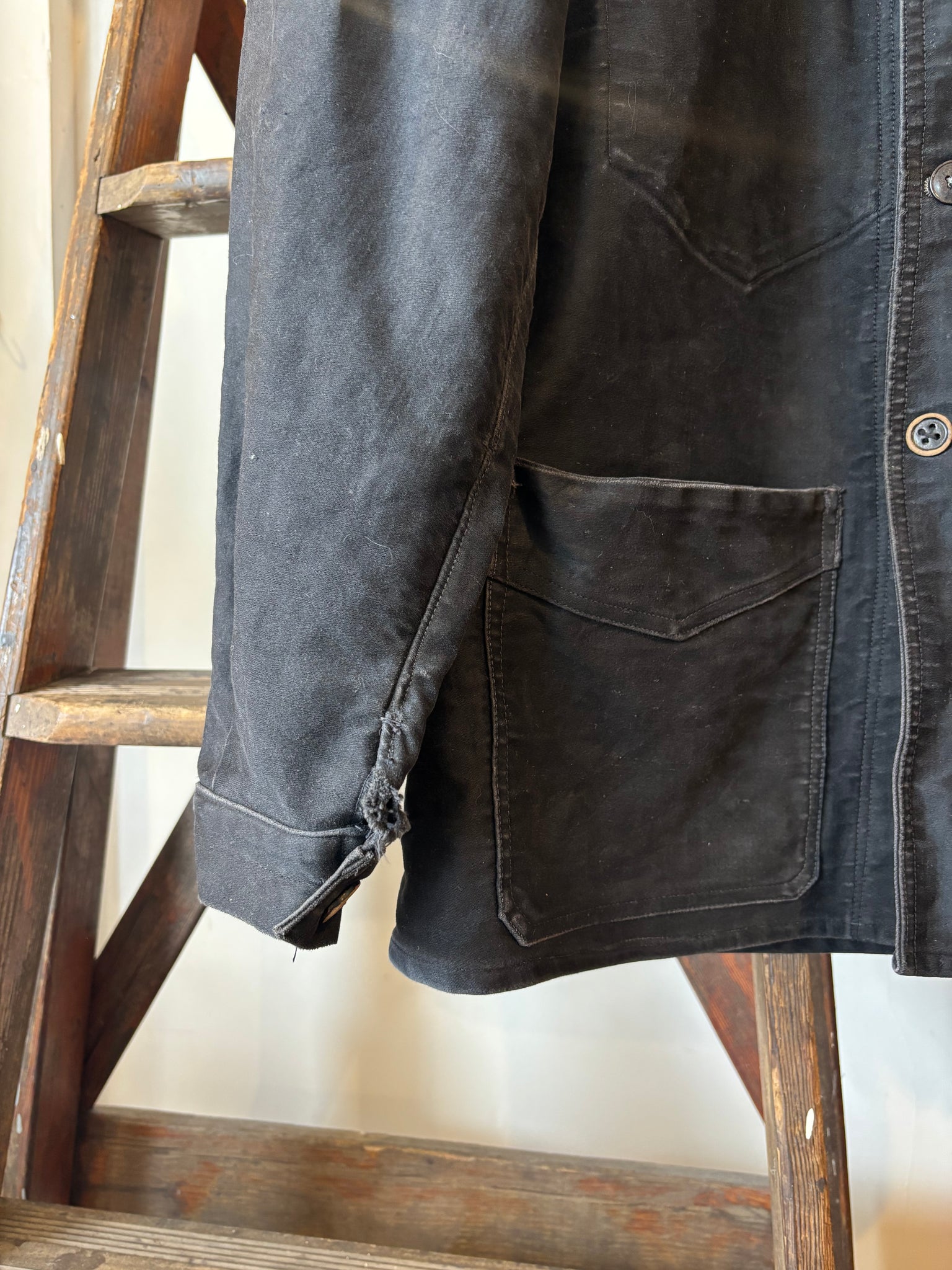 50s Black Moleskin French Chore Jacket - S