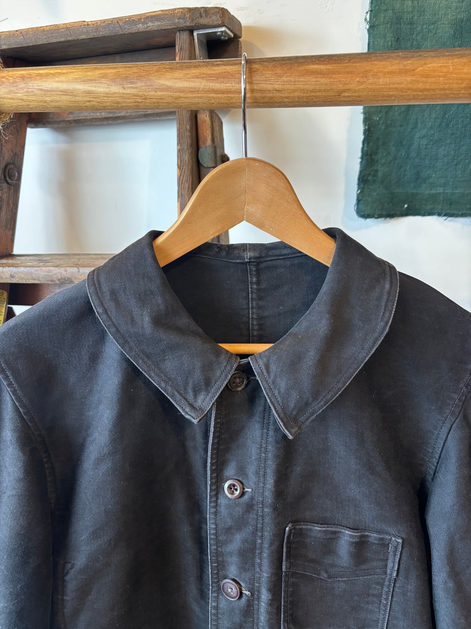 50s Black Moleskin French Chore Jacket - S