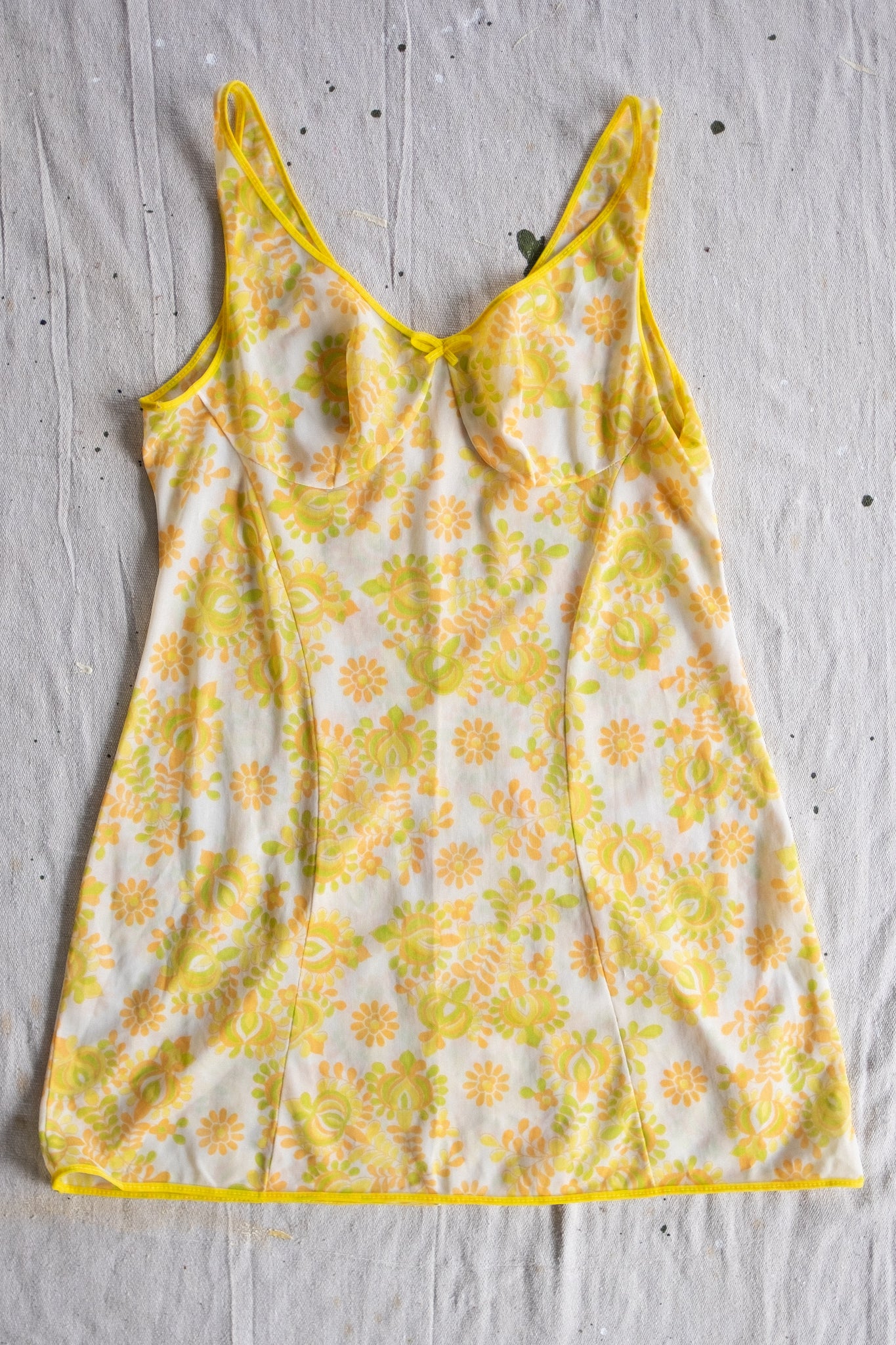 Vintage Short Slip in Yellow Spring Floral Print