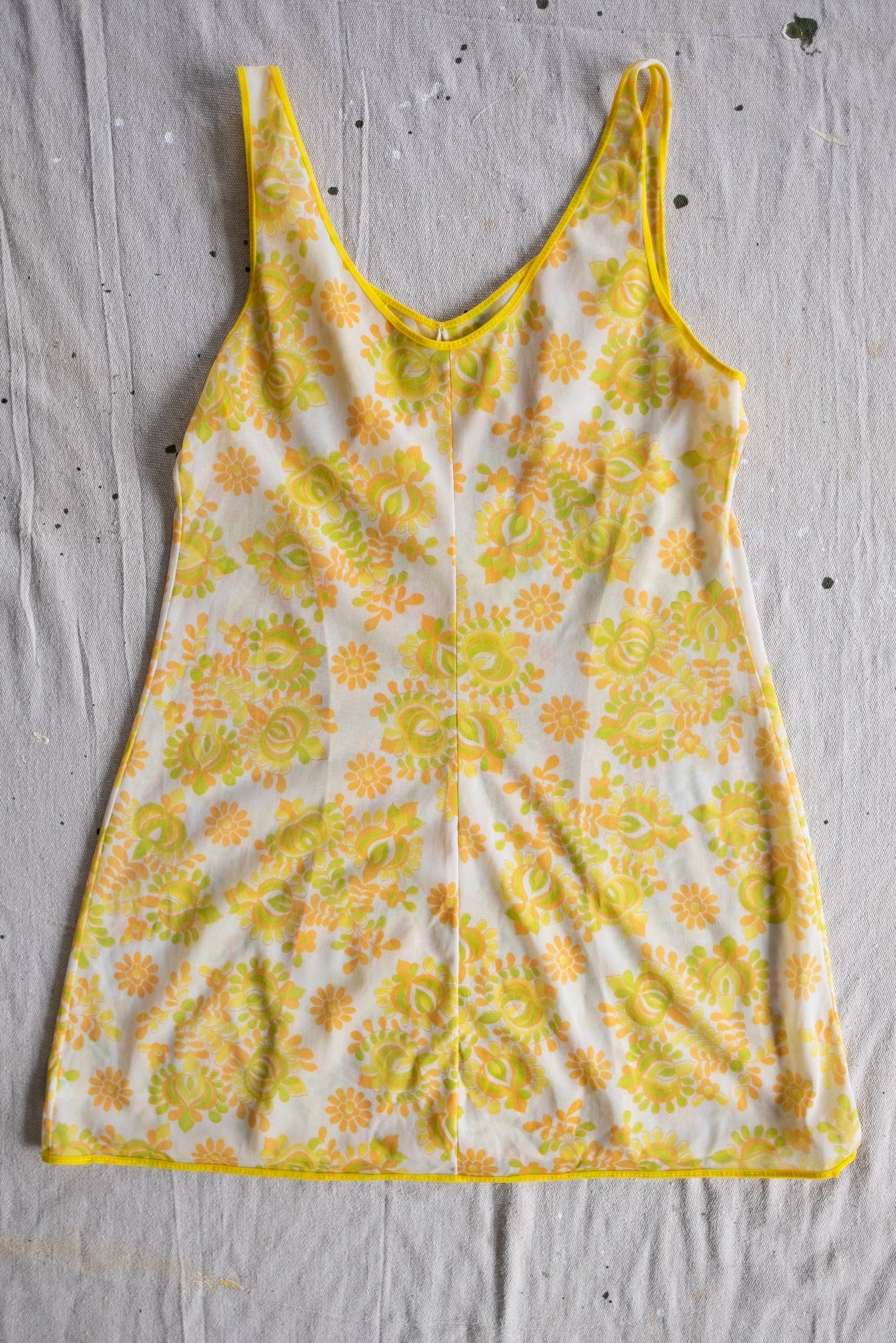 Vintage Short Slip in Yellow Spring Floral Print