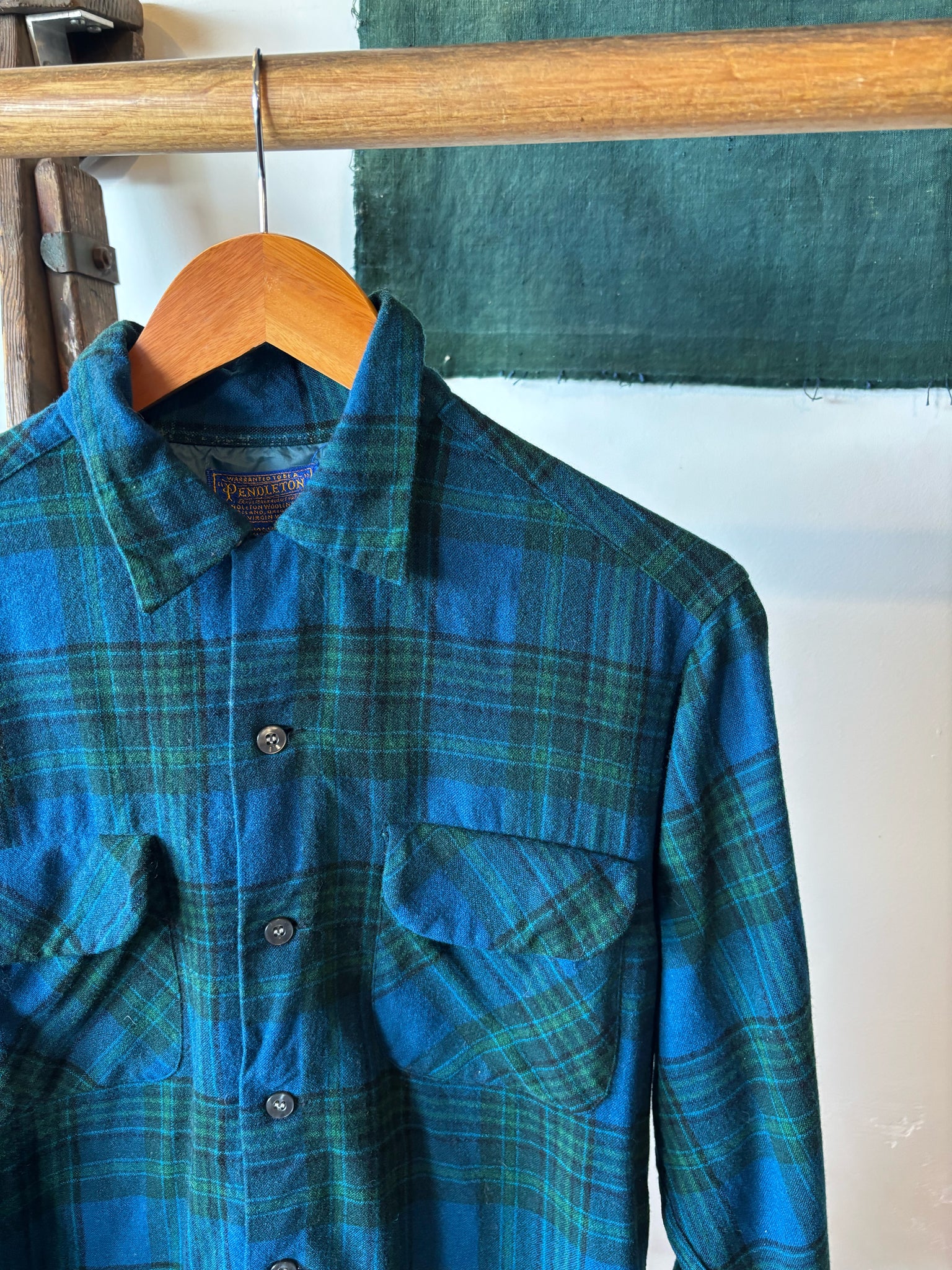 60s Pendleton Blue/Green Checked Shirt - S
