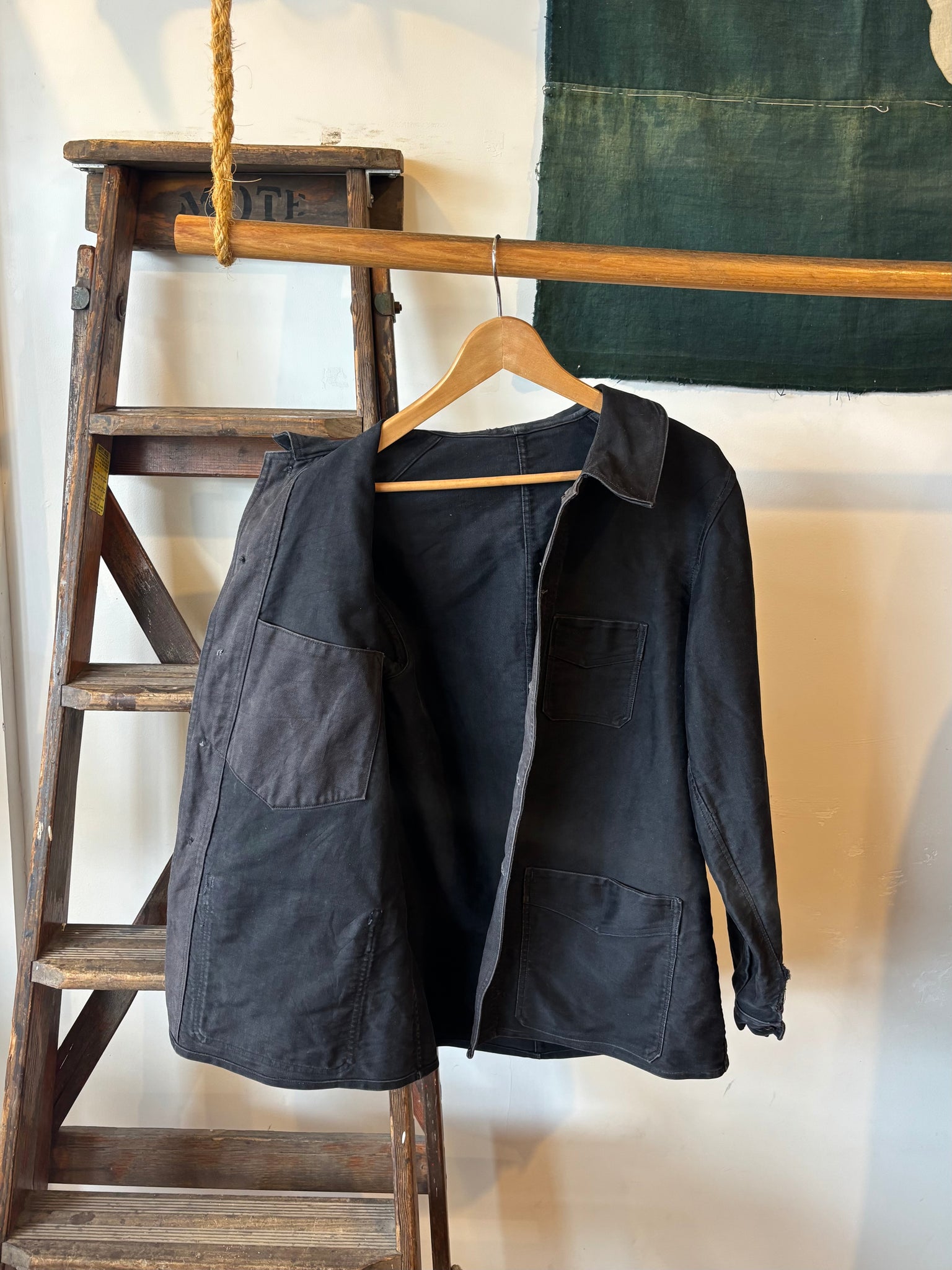 50s Black Moleskin French Chore Jacket - S